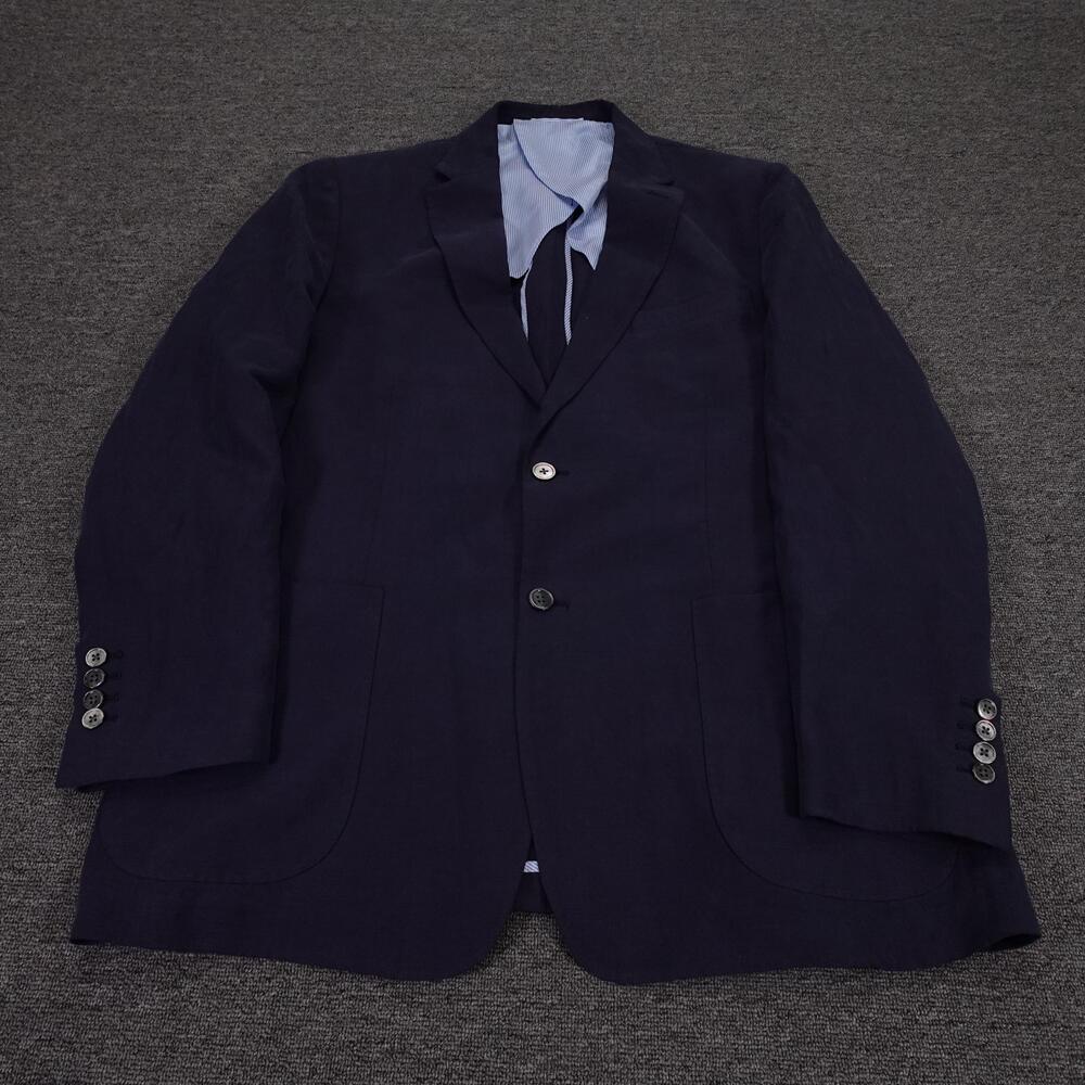 Crittenden Blazer Mens 46L Navy Blue Silk Linen 2 Button Sport Coat Jacket